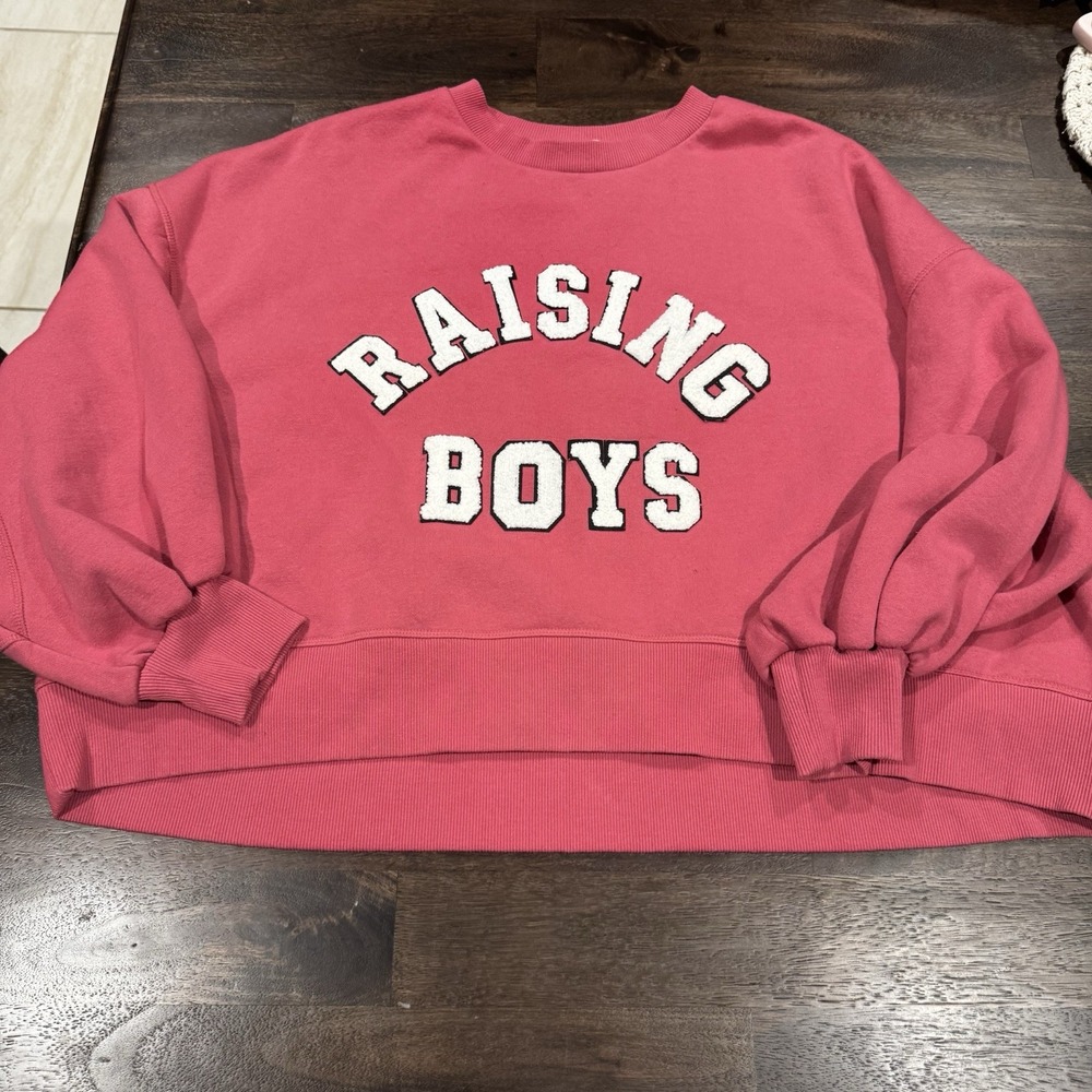 Judith March Women's XL Pink Boxy Cropped Sweatshirt Long‎ Sleeve Crew Neck